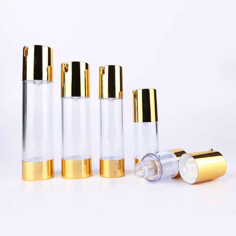 Gold Transparent Airless Cosmetic Bottles For Lotion Spray 30ml 50ml